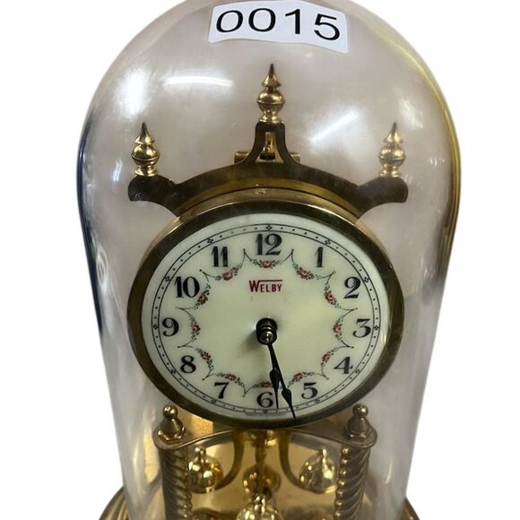 Vintage Welby Anniversary Dome Clock Brass Porcelain Dial Germany - Untested - Picture 4 of 4
